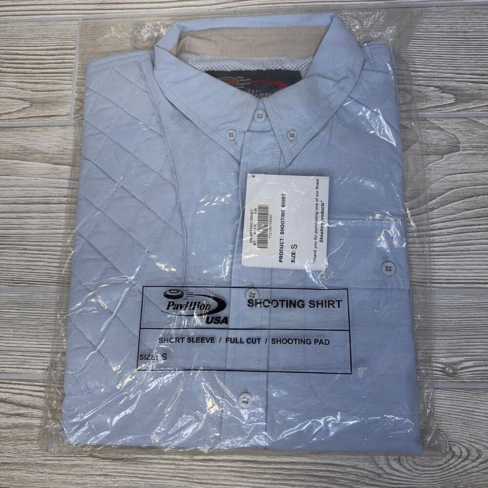 PAVILION USA Shooting Shirt SS Button Front Blue Mens Small Padded Shoulder RH